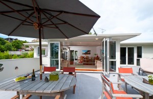 Kitchen, family room and lounge open onto spacious, sundrenched deck.